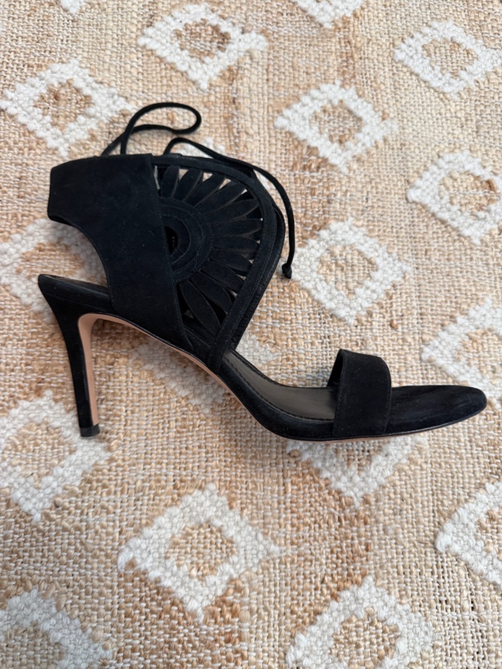 Tory Burch Leyla Sandal Royale Black Suede High Heel Lace-Up Sandal Size 9